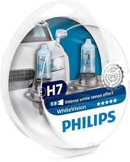 Галогенные лампы H7 55W 12V WhiteVision +60% комплект PHILIPS