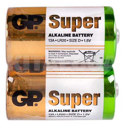 Батарейка цилиндрическая щелочная D 1,5 В 2 шт. в пленке SUPER ALKALINE GP (4891199006456)