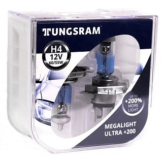 Галогенные лампы H4 60/55W 12V Megalight Ultra +200% комплект TUNGSRAM