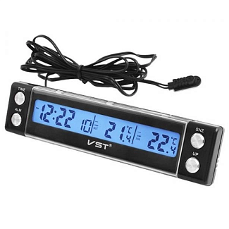 Автомобільний годинник з внутрішнім та зовнішнім термометром VST