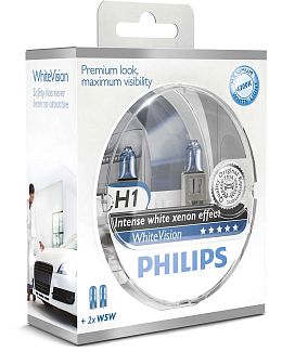 Галогенные лампы H1 55W 12V WhiteVision +60% комплект PHILIPS