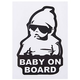 Наклейка "Baby on board" 155х126 мм біла на чорному тлі VITOL