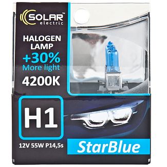Галогенные лампы H1 55W 12V StarBlue +30% комплект Solar