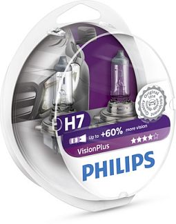 Галогенные лампы H7 55W 12V VisionPlus +60% комплект PHILIPS
