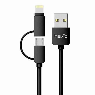 Кабель USB microUSB/Lightning 1.8А 1м чорний HAVIT