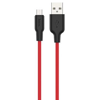Кабель USB microUSB 2.4А X21 Plus Silicone 2м чорно/червоний HOCO