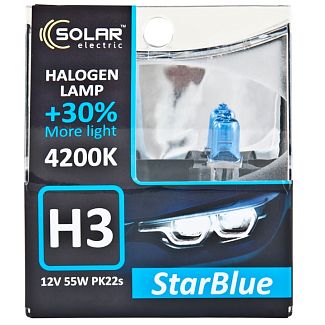 Галогенные лампы H3 55W 12V StarBlue +30% комплект Solar