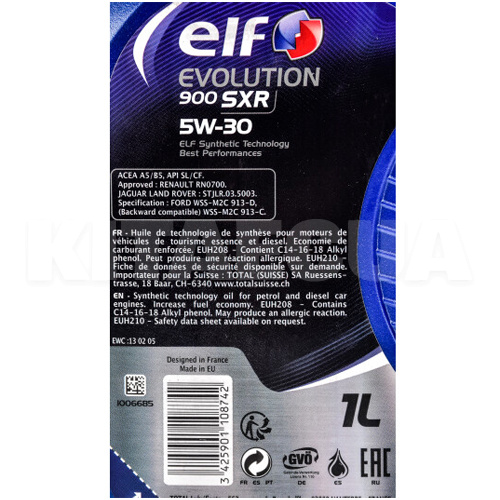 Масло моторное синтетическое 1л 5W-30 Evolution 900 SXR ELF (213888-ELF) - 2