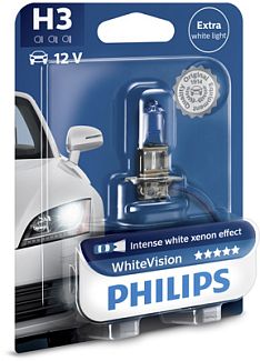 Галогенная лампа H3 55W 12V WhiteVision +60% блистер PHILIPS