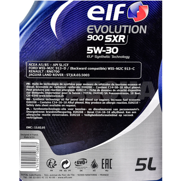 Масло моторное синтетическое 5л 5W-30 Evolution 900 SXR ELF (217558-ELF) - 2