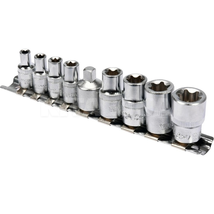 Набір торцевих головок з перехідником Torx 1/4"-3/8" 9 предметів YATO (YT-0520)