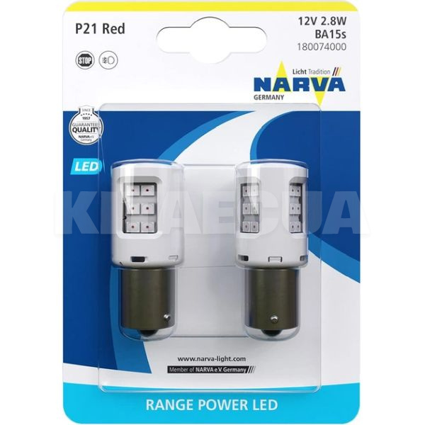 LED лампа для авто Range Power Ba15s 2.8W red (комплект) NARVA (NV 18007.2B)