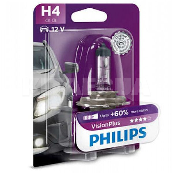 Галогенная лампа H4 60/55W 12V VisionPlus +60% PHILIPS (12342 VP B1) - 2