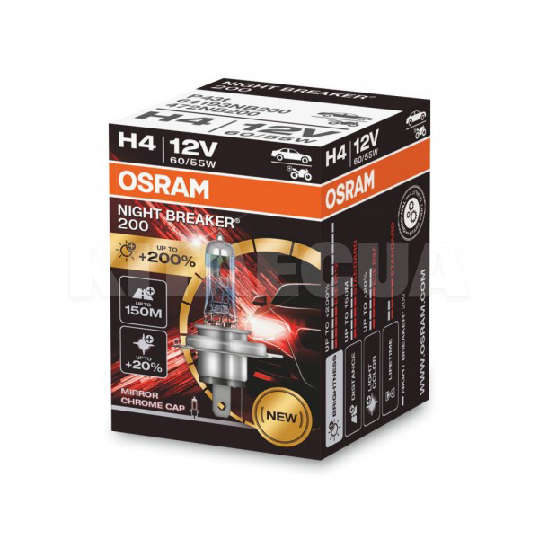 Галогенная лампа H4 60W 12V Night Breaker +200% Osram (64193NB200) - 2