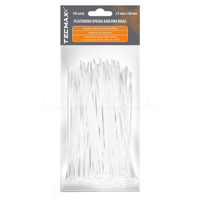 Білі стяжки пластикові 2.5 х 160 мм 100 шт. TECMAXX (14-203)
