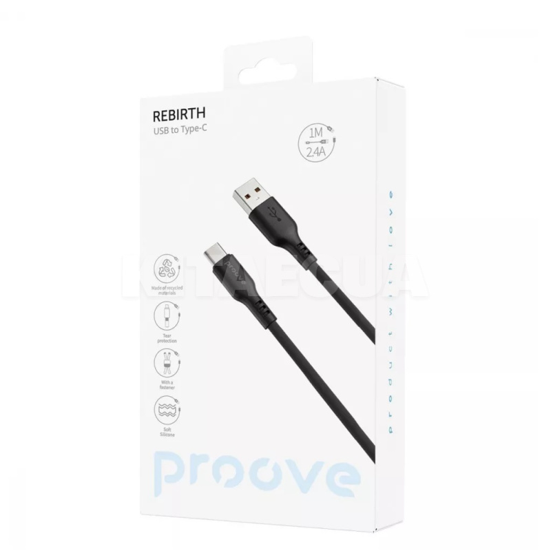 Кабель USB Type-C 2.4A 1м Rebirth белый PROOVE (557660003) - 2