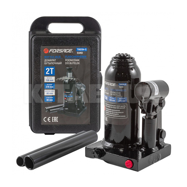 Домкрат гідравлічний пляшковий до 2т (180мм-333мм) з клапаном пластиковий кейс Forsage (F-T90204S)