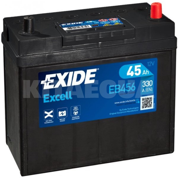 Акумулятор автомобільний 45Ач 330А "+" праворуч EXIDE (EB456)