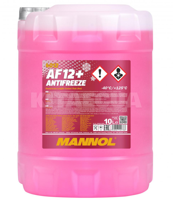 Антифриз червоний 10л AF12+ Longlife -40°C Mannol (MN4012-10)