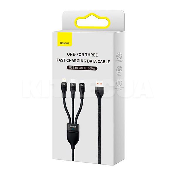 Кабель 3в1 USB - Lightning/microUSB/Type-C 100W 1.2м чорний BASEUS (CASS030001) - 5