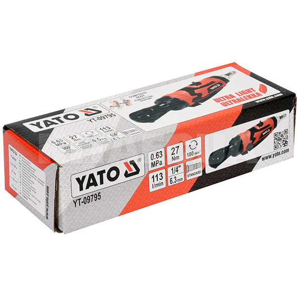 Трещетка пневматическая 1/4" 27 Нм 6.3 бар 113 л/мин YATO (YT-09795) - 2