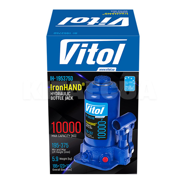 Домкрат гидравлический бутылочный до 10т (195мм-375мм) телескопический IronHAND (IH-195357D) - 5