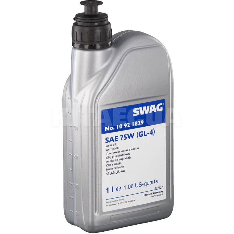 Масло трансмиссионное синтетическое 1л 75W GL-4 SWAG (10 92 1829-SWAG)