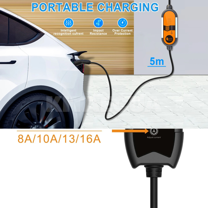 Зарядка для электромобиля Type Tesla 3.7 кВт 16А 1-фаза Leaping Fox FEYREE на Все для электромобилей Подбор по авто (FY3.5-16-1PH-TS) - 2