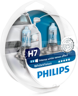 Галогенова лампа H7 12V 55W WhiteVision +60% "пластикове пакування" (компл.) PHILIPS (PS 12972WHVSM)