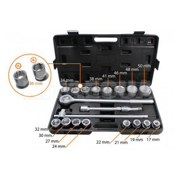 Набор инструментов 3/4" 21 предмет WMC TOOLS (WT-6201B-5)