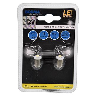 LED лампа для авто LED SYSTEMS BA9S 0.3W 6000K (комплект) BOSMA