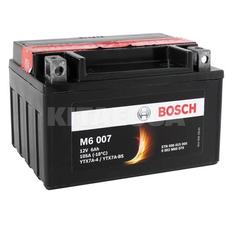Аккумулятор автомобильный M6 007 6Ач 105А "+" слева Bosch (0092M60070)