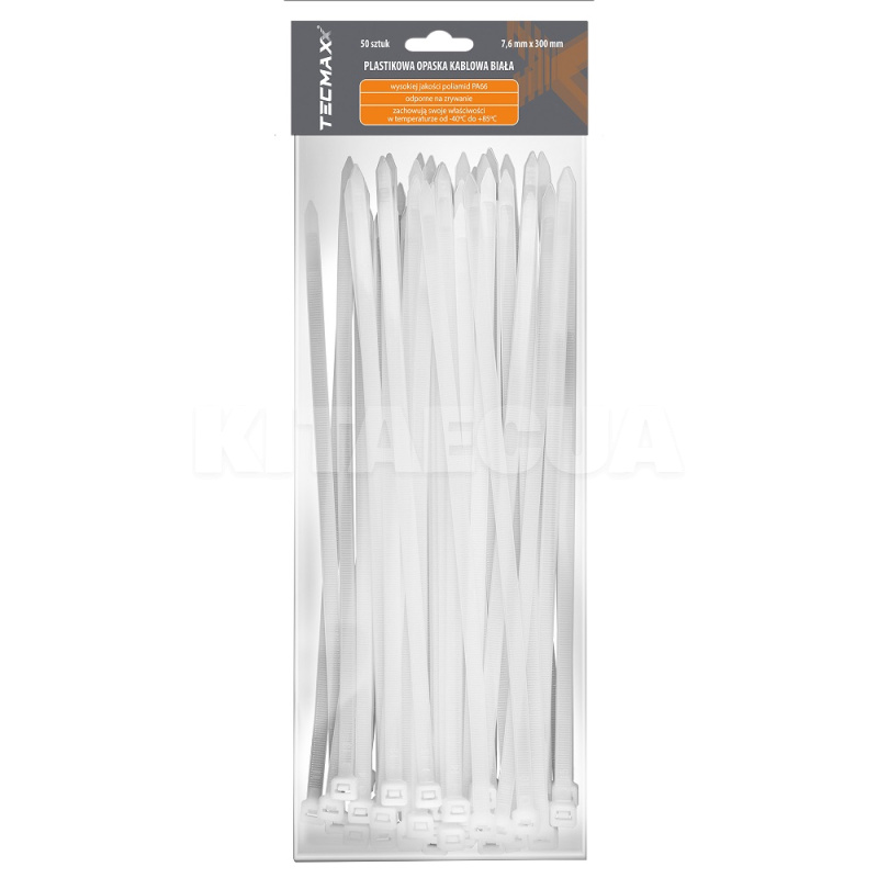 Стяжки белые пластиковые 7.6 х 300 мм 50 шт. TECMAXX (14-221)