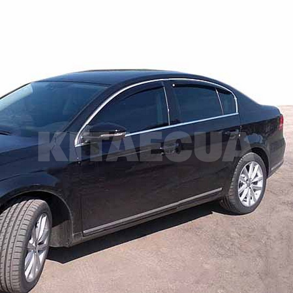 Дефлекторы окон (ветровики) на Volkswagen Passat B7 (2012-2015) с хром молдингом седан 4 шт. HIC (VW15-M) - 4