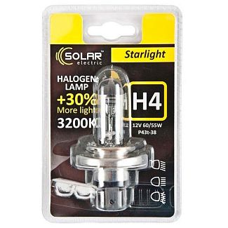 Галогенная лампа H4 60/55W 12V Starlight +30% блистер Solar