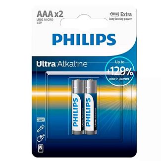 Батарейка цилиндрическая щелочная Ultra Alkaline 1.5 В AAA (LR03) 2шт. PHILIPS