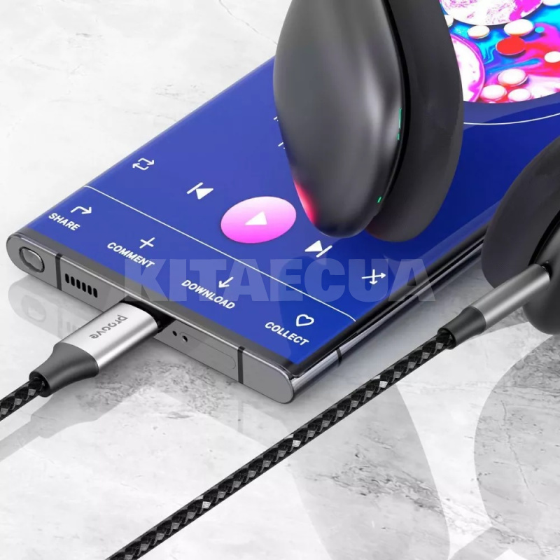 Кабель AUX Type-C 1м SoundMesh серый PROOVE (552730010) - 2