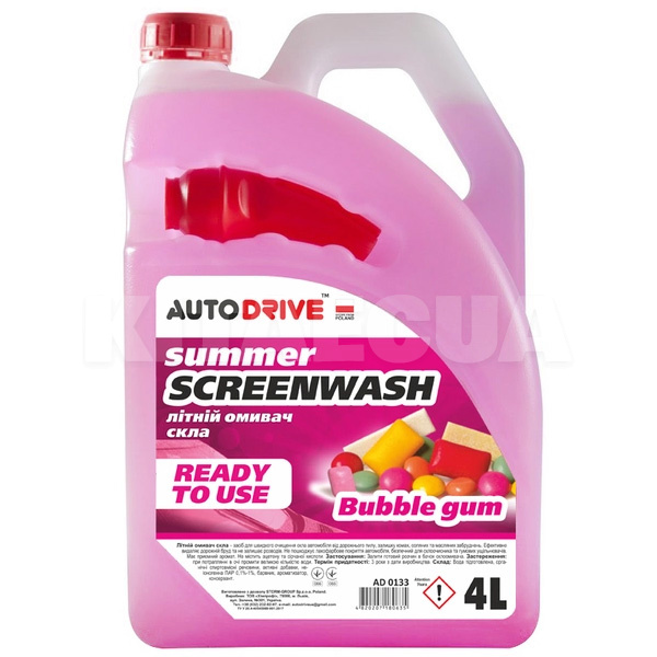 Омыватель летний 4л "бабл-гам" Summer Screen Wash Bubble Gum Auto Drive (AD0133)