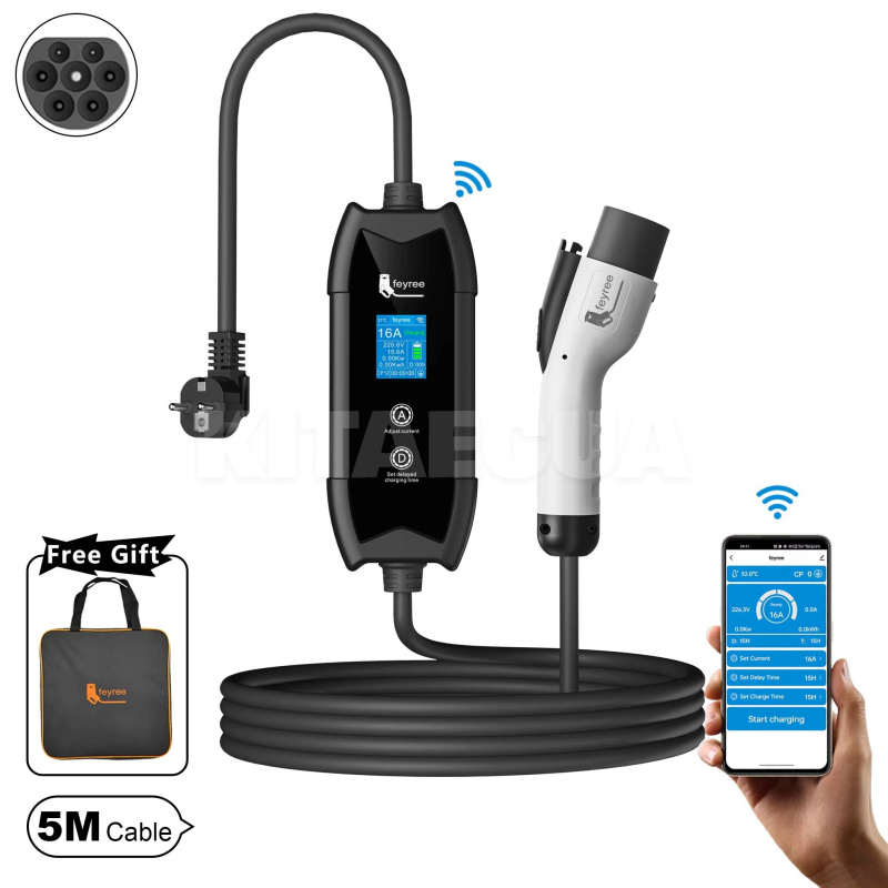Зарядка для электромобиля GB/T AC 3.7 кВт 16А 1-фаза Flying Cat Wi-Fi FEYREE (FY3.5-16-1PH-GB/T-F9) - 2