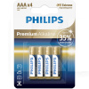 Батарейка цилиндрическая щелочная 1,5 В AAA (4 шт.) Premium Alkaline PHILIPS (PS LR03M4B/10)