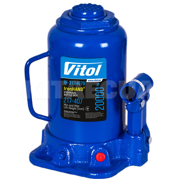 Домкрат гидравлический бутылочный до 20т (217мм-407мм) телескопический IronHAND (IH-317407D)