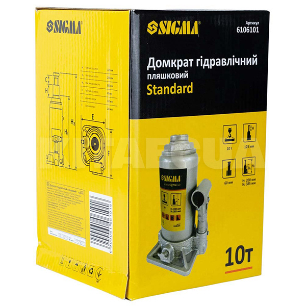 Домкрат гідравлічний пляшковий до 10т (200мм-385мм) STANDARD SIGMA (6106101) - 2