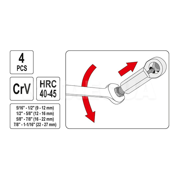 Набор гайколомов М 9-27 мм 4 предмета YATO (YT-0585) - 3
