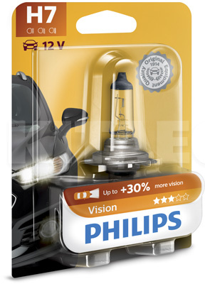 Галогенная лампа H7 55W 12V Vision +30% блистер PHILIPS (PS 12972 PR B1)