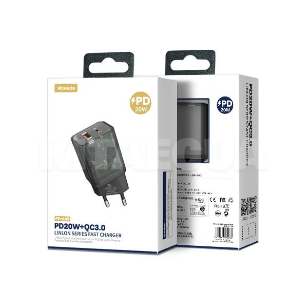 Зарядний пристрій Fast Charge 20W + Quick Charge 3.0 USB. Type-C PD чорний прозорий Xinrui A49 Proda (PD-A49-BK) - 3