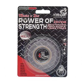 Двусторонняя клейкая лента 2 м х 15 мм прозрачная Power of Strength Virok