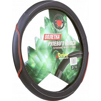 Чехол на руль L (39-41 см) черно-красный искуственная кожа inDrive