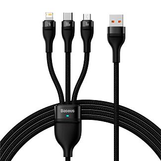 Кабель 3в1 USB - Lightning/microUSB/Type-C 100W 1.2м черный BASEUS