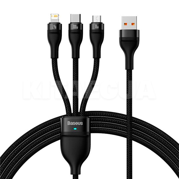 Кабель 3в1 USB - Lightning/microUSB/Type-C 100W 1.2м чорний BASEUS (CASS030001)