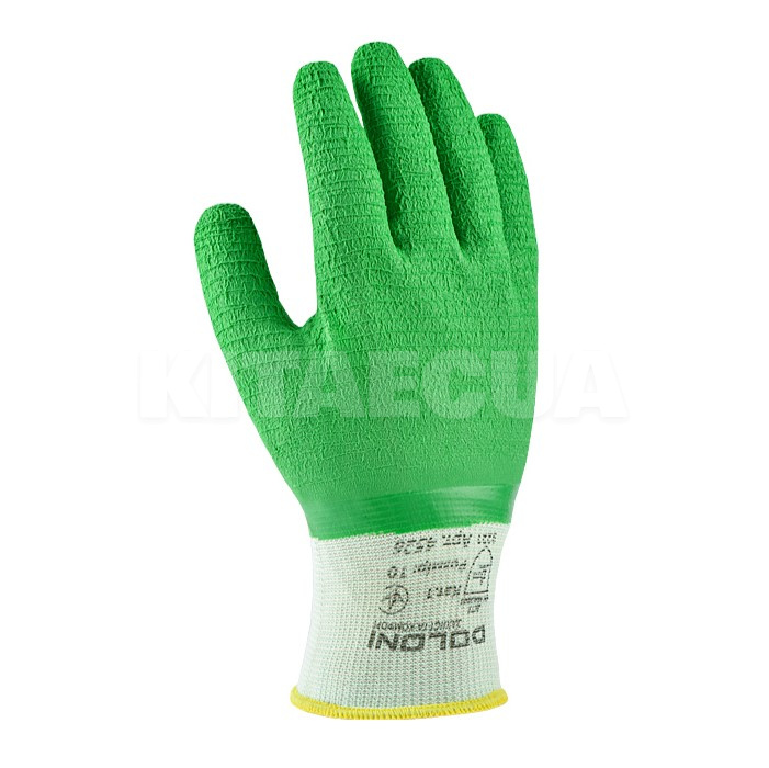Перчатки рабочие антискользящие трикотажные с латексным покрытием зеленые XL Extragrab DOLONI (4526)
